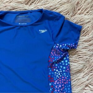 Speedo Kids Swim Rashguard - Blue with Red and White Accents